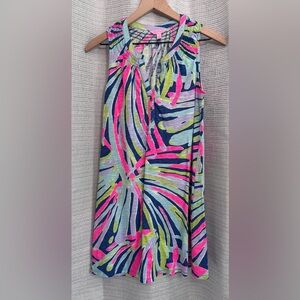 Lilly Pulitzer Sleeveless Midi Dress Small Pink Blue Palm Print Cotton Modal